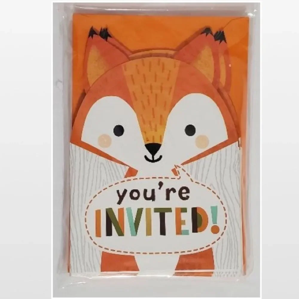 New Invitations Cards Universal All Occasions Fox Woodland Animals Orange 8 NWT